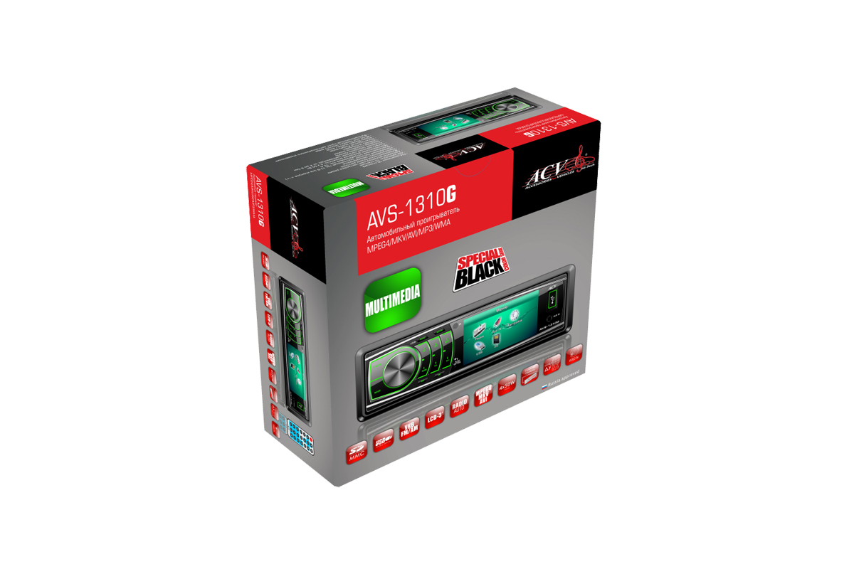 Автомагнитола ACV AVS-1310G 1din/зелен/USB/SD/FM/4*40/пульт/4ГБ-карта ACV AVS1310G