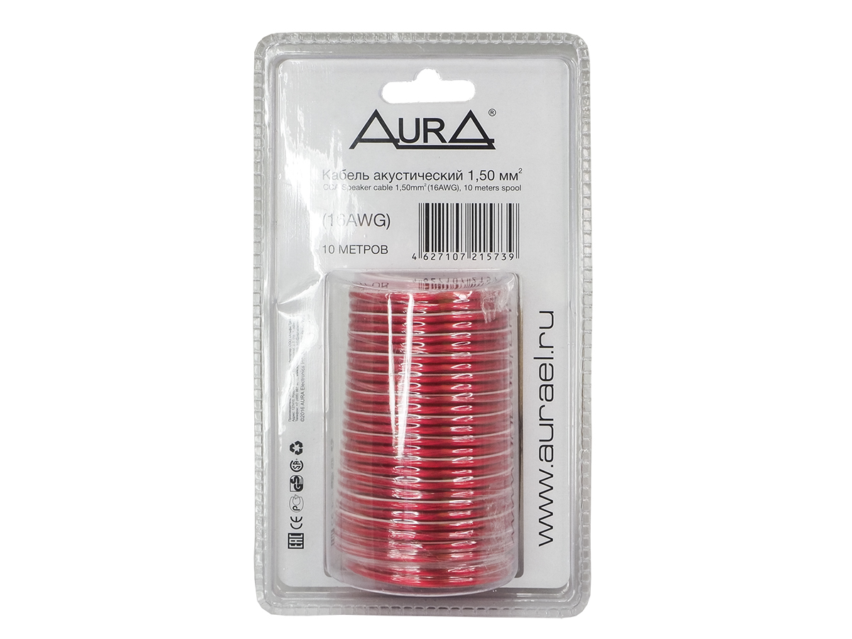 Кабель акустический 16awg (d 1,5 мм) aura 10 м красный прозрачный sca-b150 (блистер) AURA SCAB150