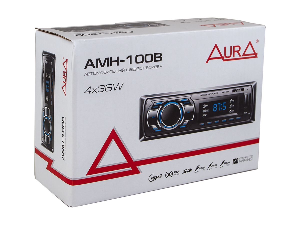Автомагнитола 1din. aura amh-100b /синяя/usb/sd/fm AURA AMH100B