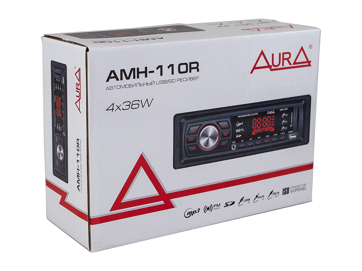 Автомагнитола 1din. aura amh-110r /красная/usb/sd/fm AURA AMH110R