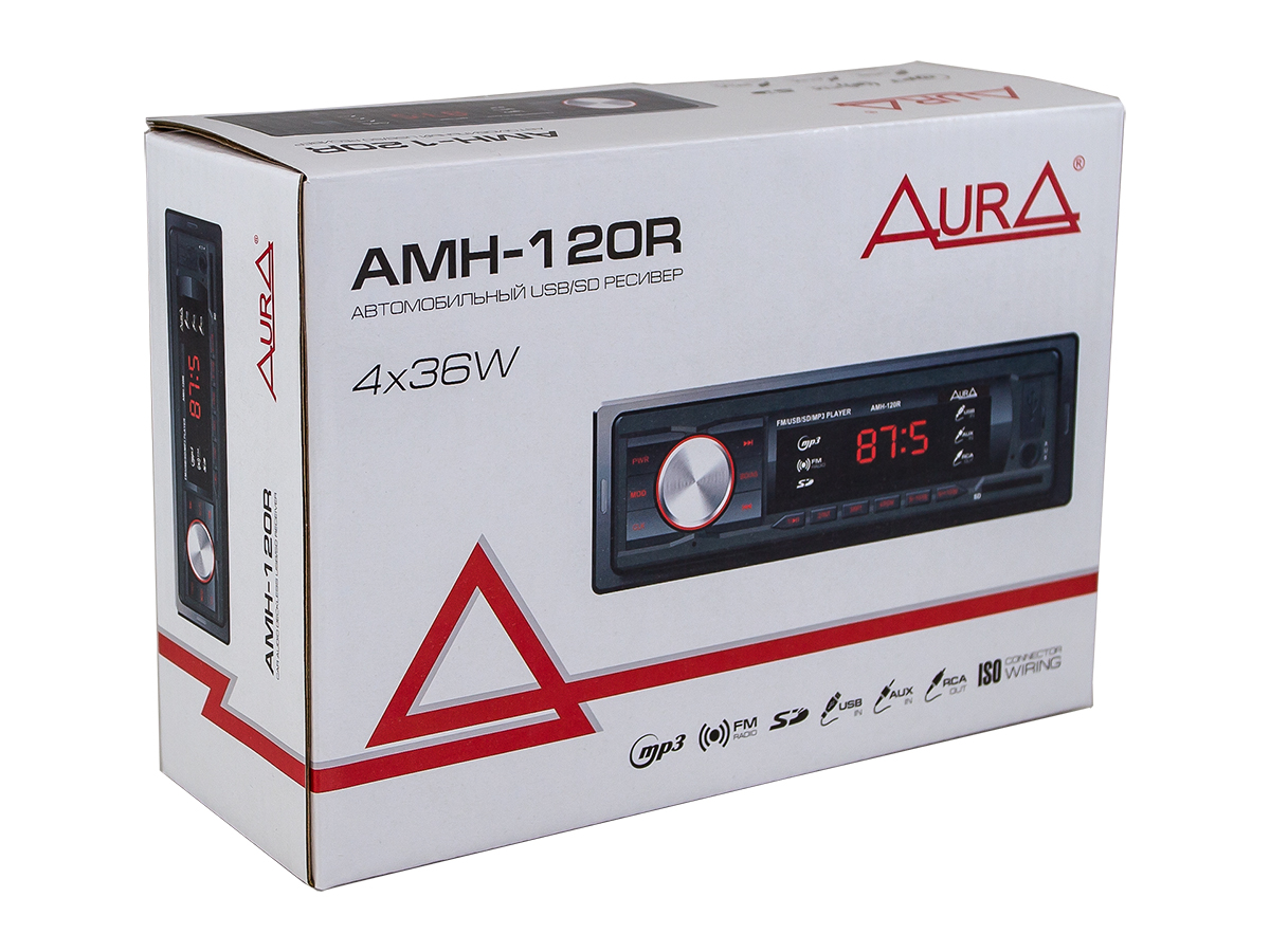 Автомагнитола 1din. aura amh-120r /красная/usb/sd/fm AURA AMH120R