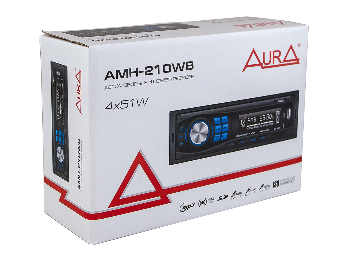 Автомагнитола 1din. aura amh-210wb /синяя/usb/sd/fm AURA AMH210WB