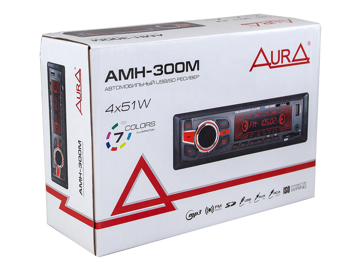 Автомагнитола 1din. aura amh-300m /мультицвет/usb/sd/fm AURA AMH300M