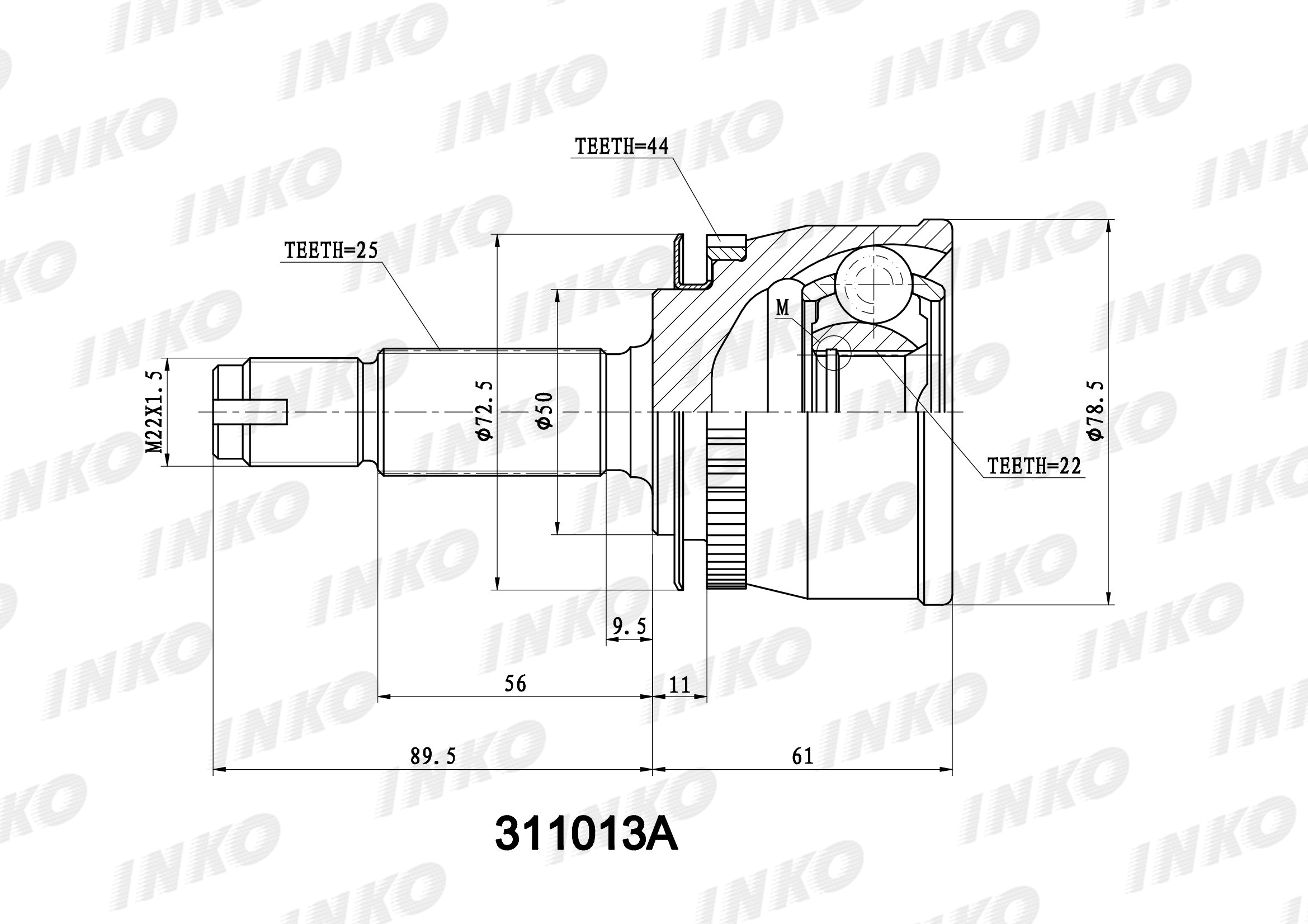 Шрус внешний 25/22 abs 44 INKO 311013A