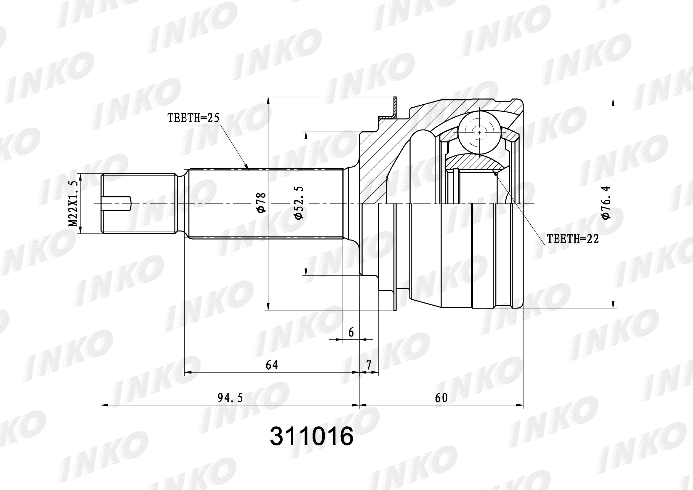 Шрус внешний 25/22 INKO 311016