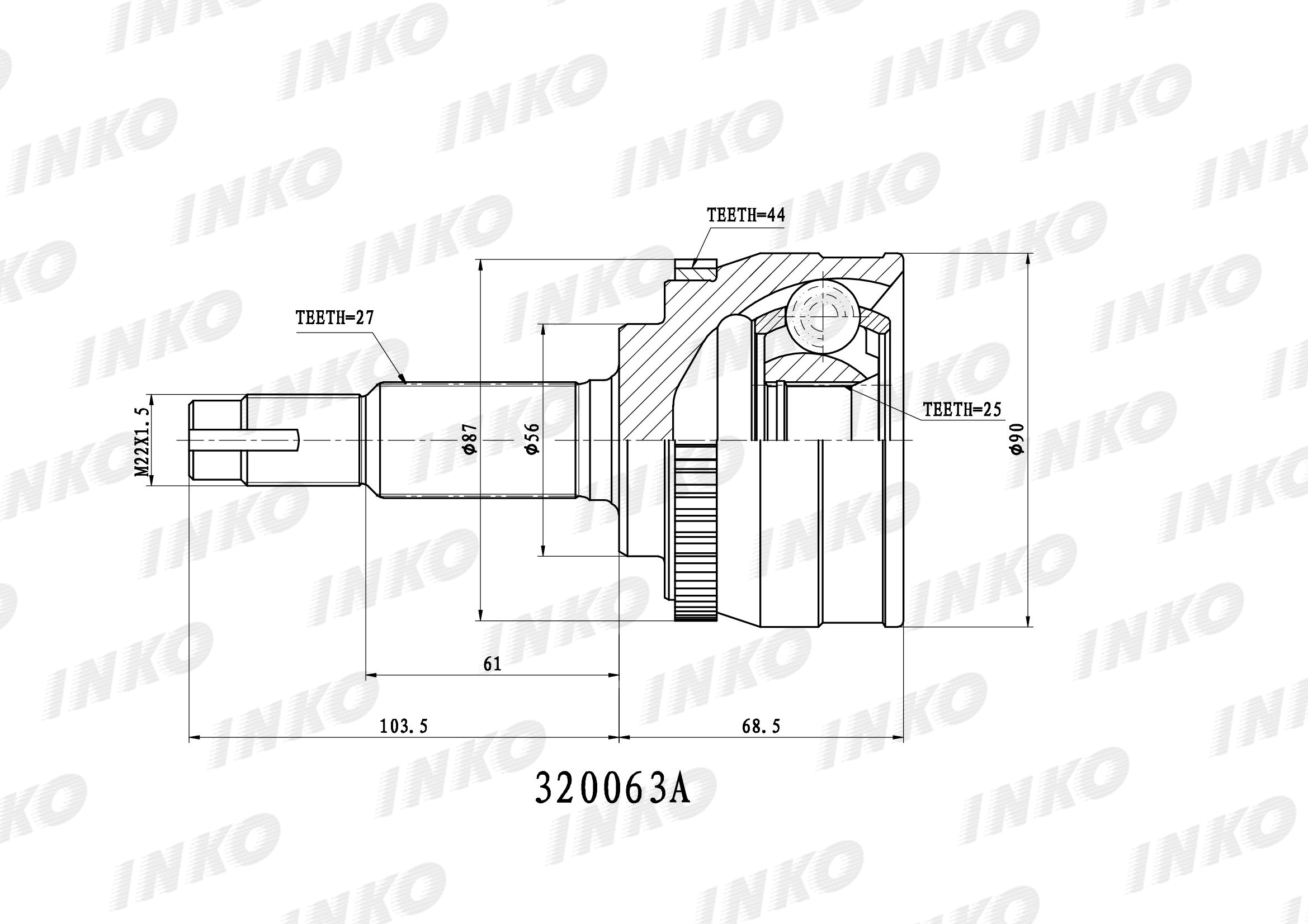 Шрус внешний 27/25 abs 44 INKO 320063A