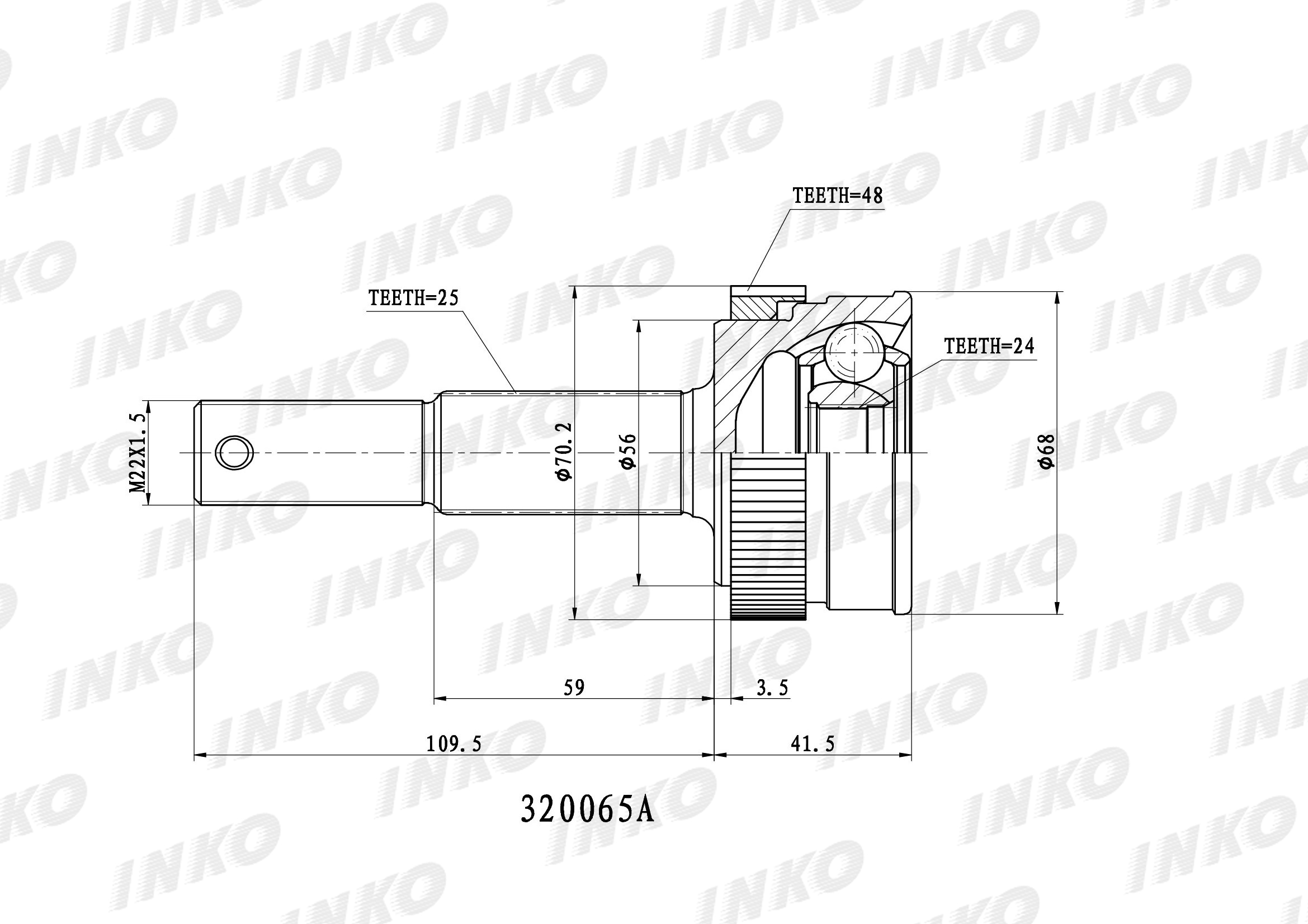 Шрус внешний 25/24 abs 48 INKO 320065A