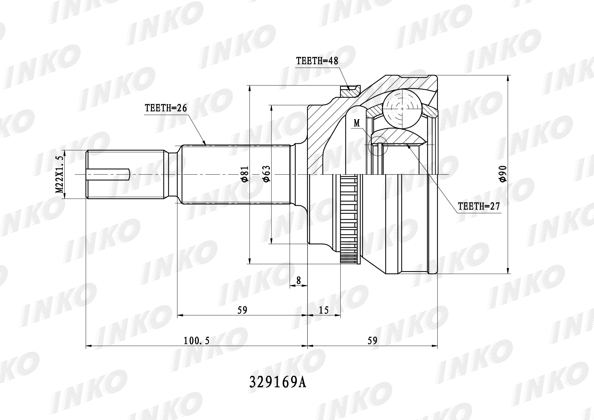 Шрус внешний 26/27 abs 48 INKO 329169A