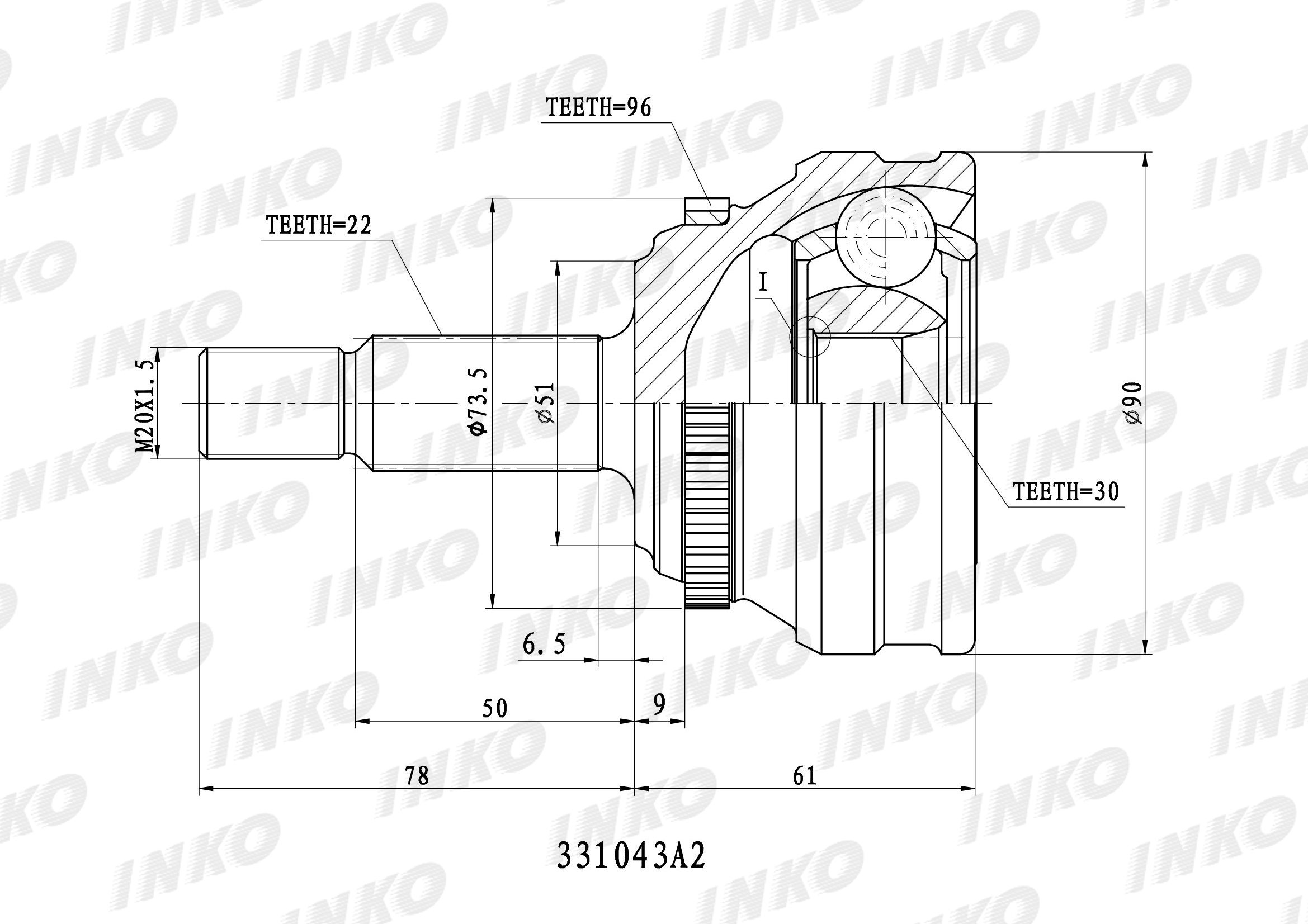 Шрус внешний22/30 abs 96 INKO 331043A2