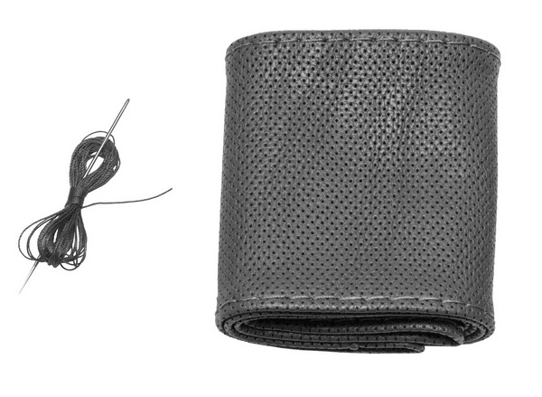 Чехол руля кожаный бескаркасный с перфорацией, серый, размер 37 - 39 см PATRON PCC0107