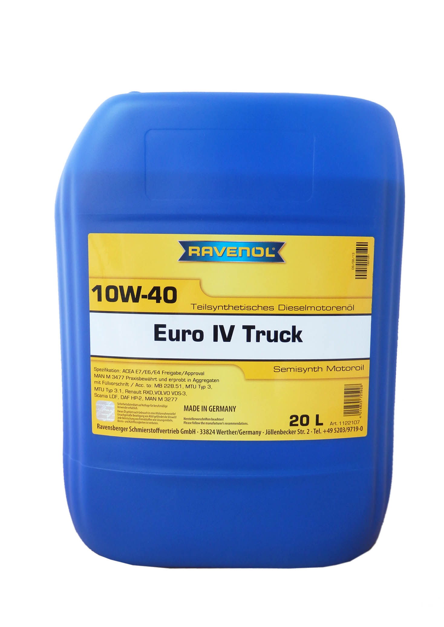 Моторное масло RAVENOL EURO IV Truck SAE10W40 (20л) new 4014835725928