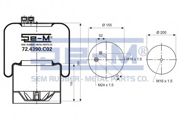 Подушка воздушная 4390NP02 с металическим стаканом для Mercedes-Benz SEM OTOMOTIV (SEM LASTIK) 724390C02