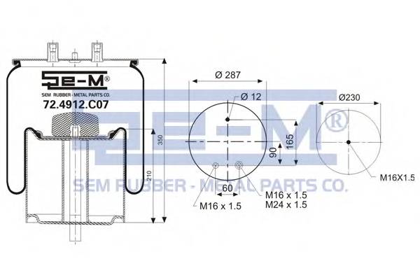 Подушка воздушная с метал. стаканом RVI Premium Magnum Midlum SEM OTOMOTIV (SEM LASTIK) 724912C07