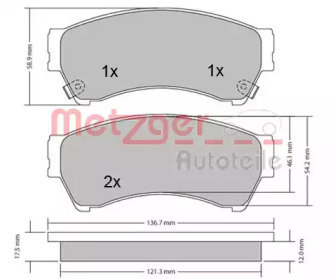 Колодки с накладками в сборе для дисковых тормозов METZGER 1170270