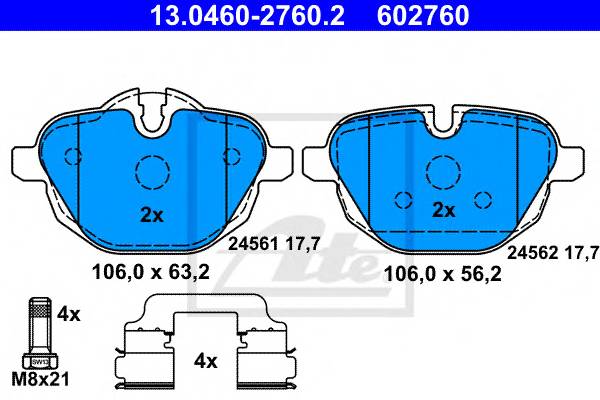 Колодки дисковые задние для BMW E60/E61 2.0/F10/Z4 3.5i 05 ATE 13046027602