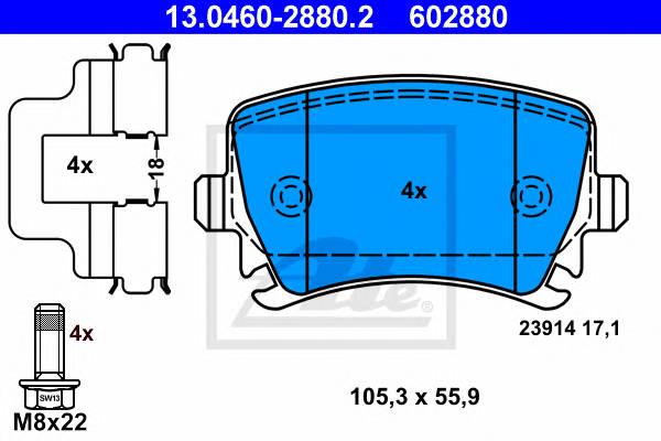 колодки дисковые задние для VW Golf/Passat 1.4/1.6/1.9TDi/2.0TDi 03 ATE 13046028802