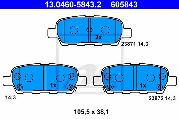 колодки дисковые задние для Nissan Murano/X-Trail, Infiniti FX35 2.0-3.5 03 ATE 13046058432