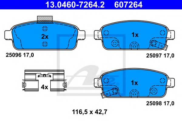 Колодки дисковые задние для Opel Astra, Chevrolet Cruze 1.4-1.8/1.3CDTi-2.0CDTi 09 ATE 13046072642