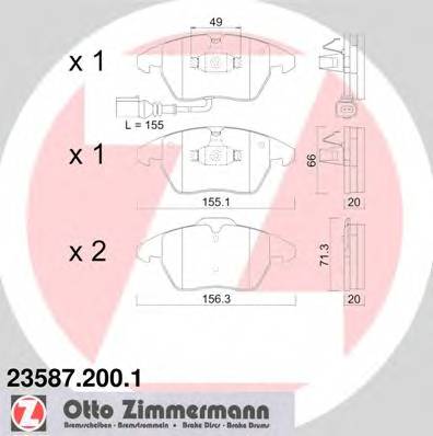 Передние колодки ZIMMERMANN 235872001 с датчиком износа