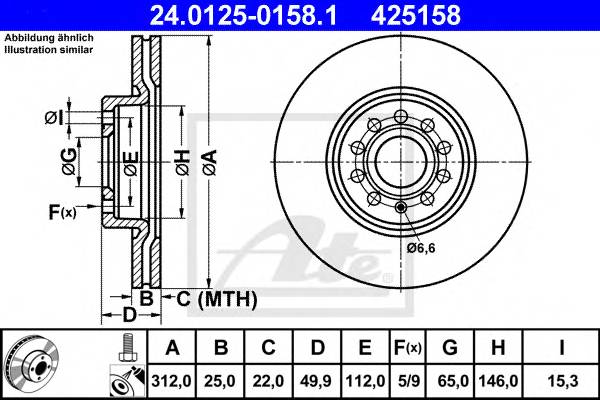 Диск тормозной передний для VW Passat 1.6/2.0FSi/1.9/2.0TDi 05 ATE 24012501581