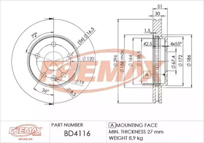 Передний тормозной диск FREMAX BD4116