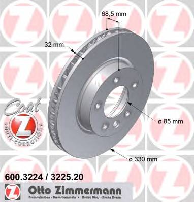 Передний тормозной диск VAG/PORSCHE LINKS Coat Z ZIMMERMANN 600322420
